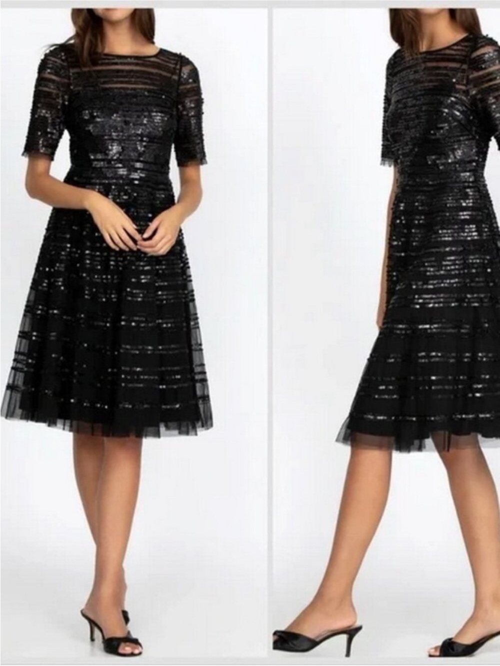 Johnny Was Black Sequin mesh Midi cocktail Dress